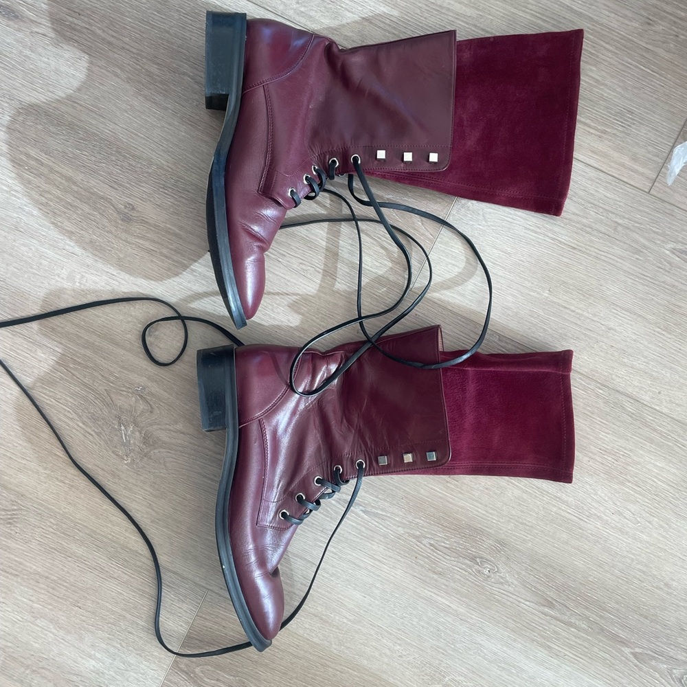 Stuart Weitzman Burgundy Lace-Up Boots